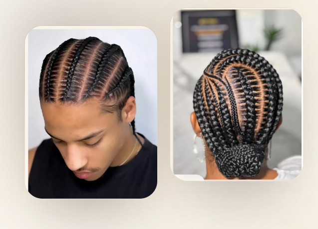 Neat male cornrow braids styled by Alven's Braiding